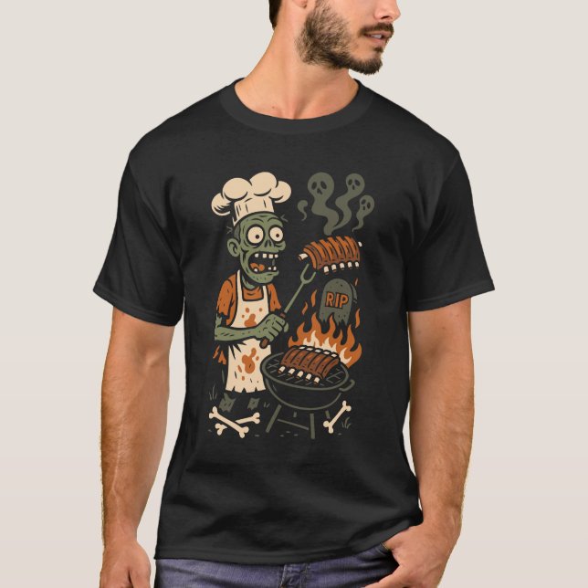 Camiseta Funny Zombie Grillmaster – Skeleton BBQ Chef Art (Frente)
