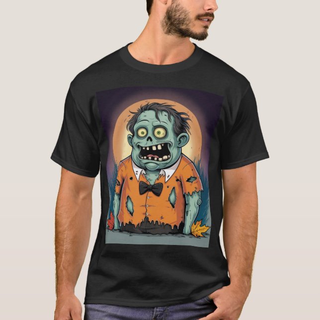 Camiseta Funny Zombie in Orange Shirt Halloween Art (Frente)