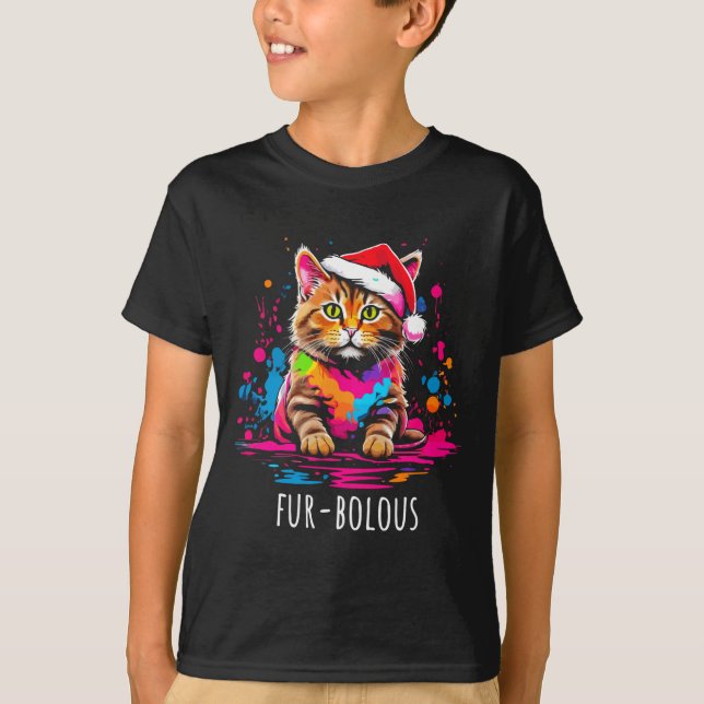 Camiseta Fur-bulous Cute Cat Christmas Party Holiday Kitten (Frente)