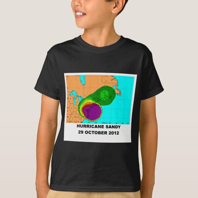Camiseta Furacão Sandy mapa do 29 de outubro de 2012 (Frente)