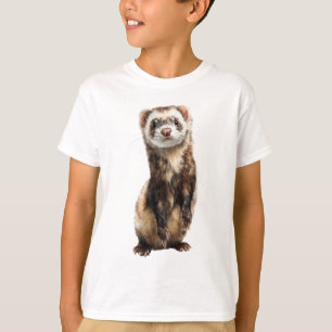 Camiseta Furão Curioso em Pé Desenhado à Mão para Crianças