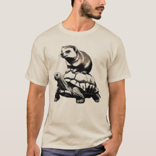 Camiseta Furão engraçado montando uma tartaruga - único e h