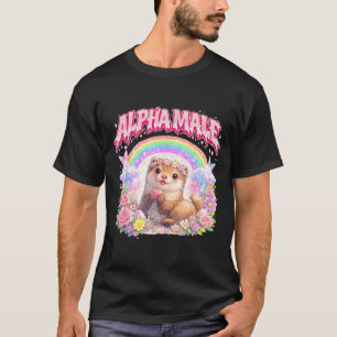 Camiseta Furão Fofo Arco-íris Floral Engraçado para Homens