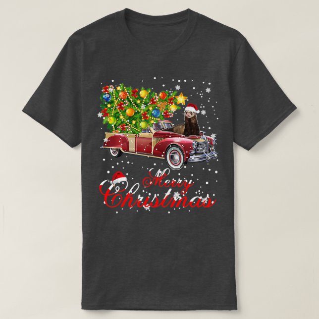 Camiseta Furões Cavalgam Caminhão Vermelho Natal Pajama (Frente do Design)