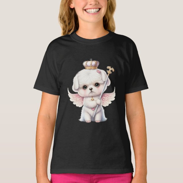 Camiseta Furry Joy: Angel Wing Maltês Cachorro Puppy Gift (Frente)