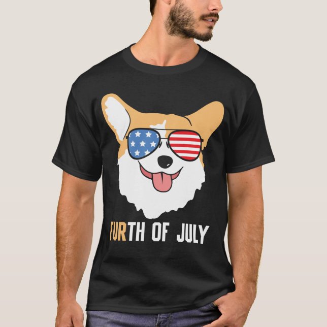 Camiseta FURth 4th Of July Corgi Dog  American Flag Sunglas (Frente)