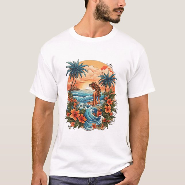Camiseta Fusão de Tinta Tropical: Arte de Jerry Tattoo (Frente)