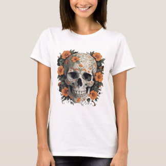 Camiseta Fusão do crânio Floral - Design de vetor elegante