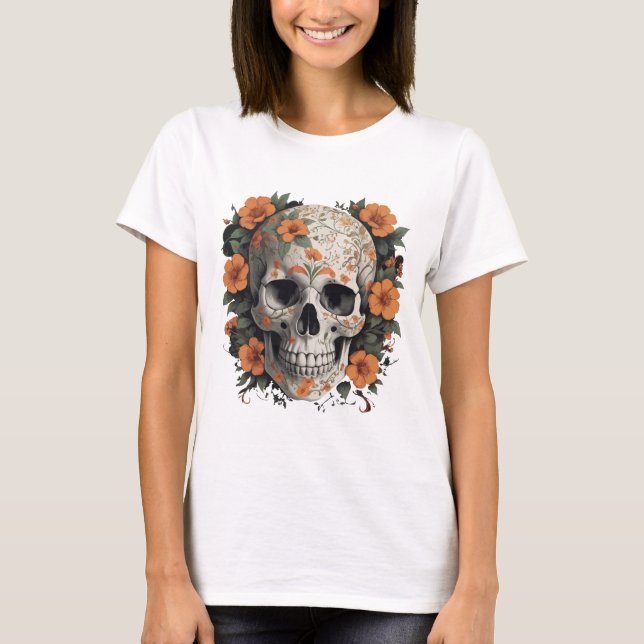 Camiseta Fusão do crânio Floral - Design de vetor elegante  (Frente)