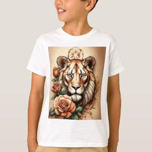 Camiseta Fusão majestosa: Lioness and Rosa Tattoo Sketch T-