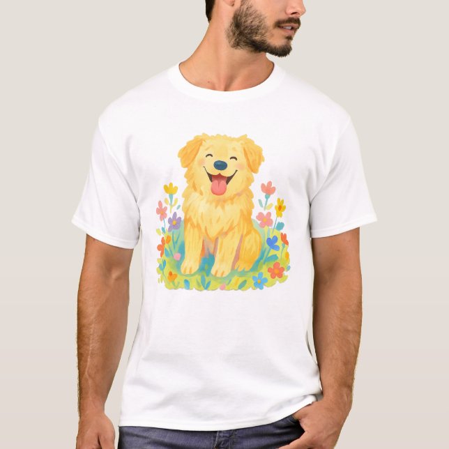 Camiseta Fuselagem do Ouro Bonito num Campo de Flores (Frente)