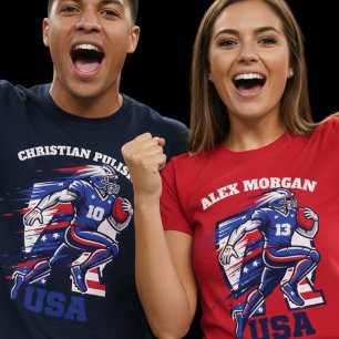 Camiseta Futebol Americano EUA Ação Dinâmica Patriótica