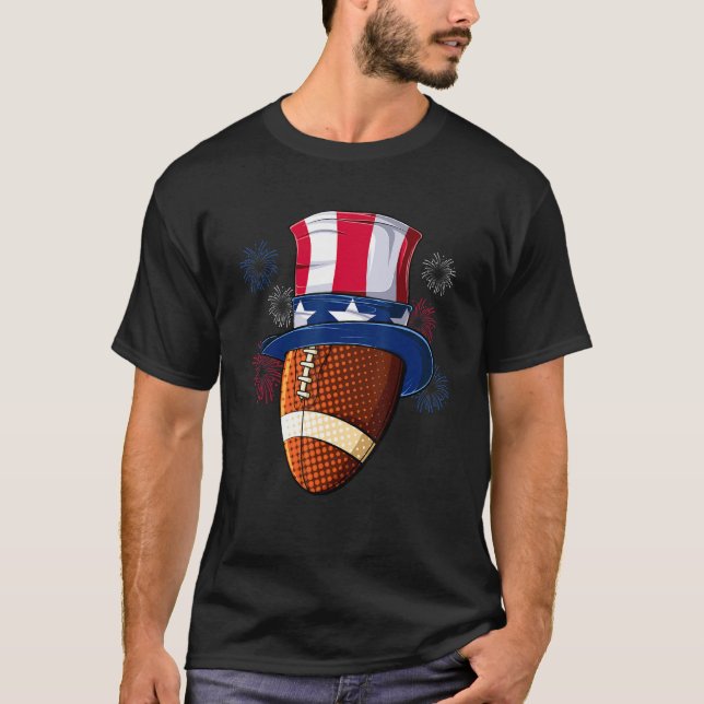 Camiseta Futebol Ball Tio Sam Hat American Flag 4th Of J (Frente)