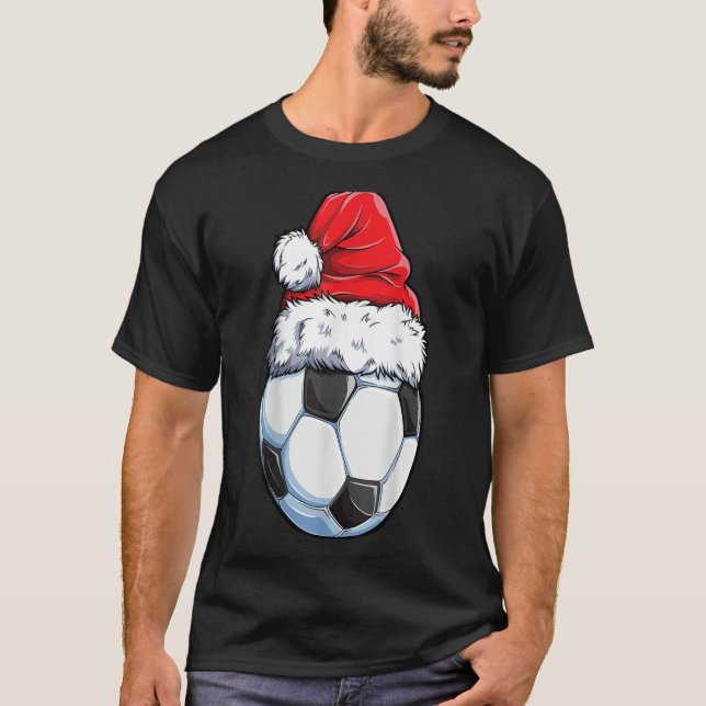 Camiseta Futebol de Natal Ball Santa Hat Engraçado Esporte  (Frente)