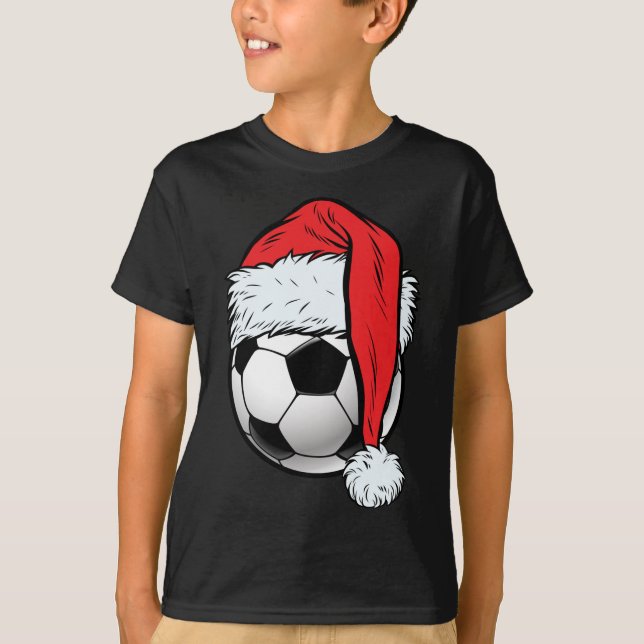 Camiseta Futebol de Natal Ball Santa Hat Engraçado Esporte  (Frente)