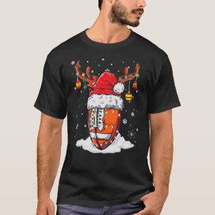 Camiseta Futebol de Natal - Ball Santa Hat Reindeer Luzes