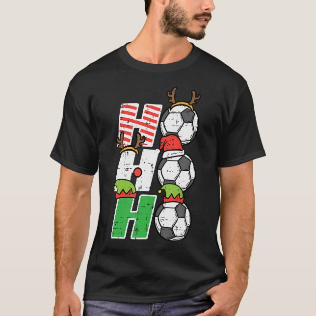 Camiseta Futebol de Natal Ho Ho Ho Futebol Xmas Esporte Hom (Frente)