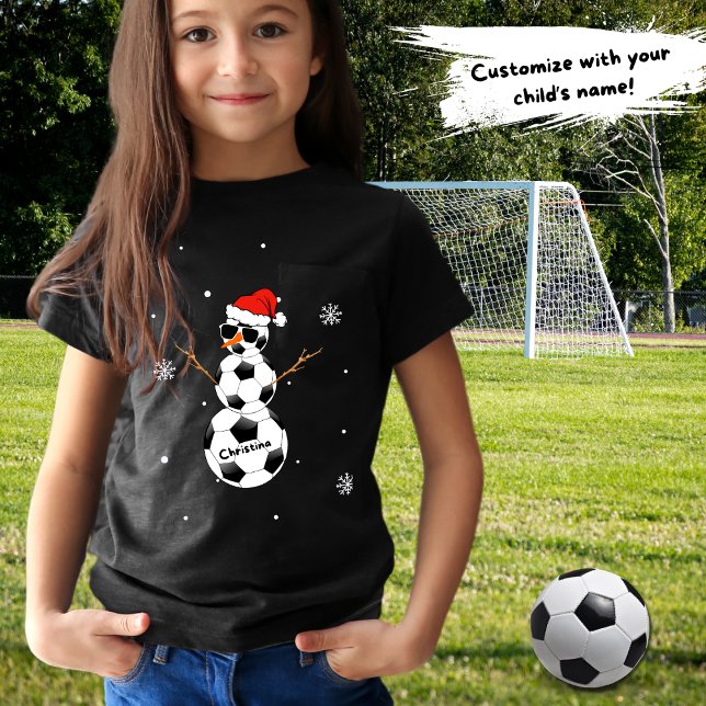 Camiseta Futebol de Natal Snowman Santa Hat Nome da Criança (Criador carregado)