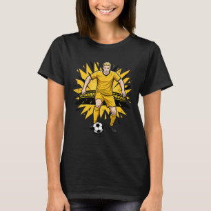 Camiseta Futebol de Pé Preto Amarelo Jogador E Estádio Comi