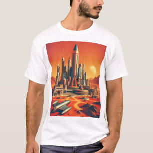 Camiseta Futuralista cidade marciana em Leds Quentes e Lega