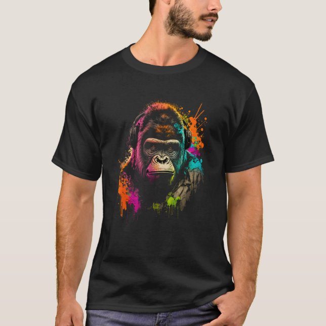 Camiseta Future Monkey Dj Retro Party Gorilla Dj Synthwave (Frente)