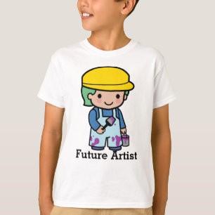 Camiseta Futuro Artista em macacões e tinta roxa