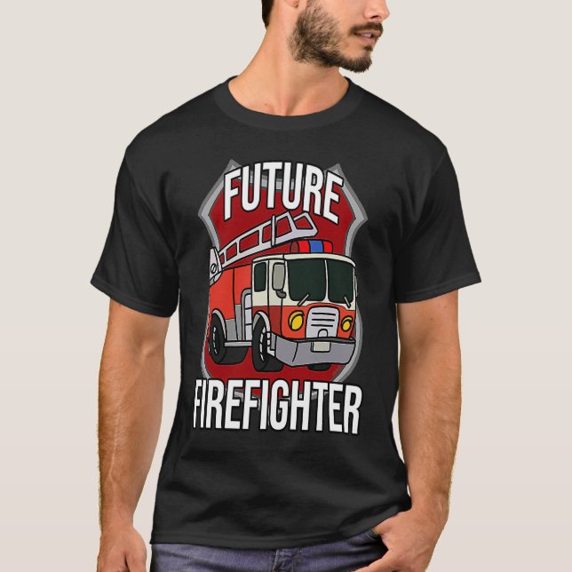 Camiseta Futuro Bombeiro Bombeiro Rapaz de Carros de Caminh (Frente)