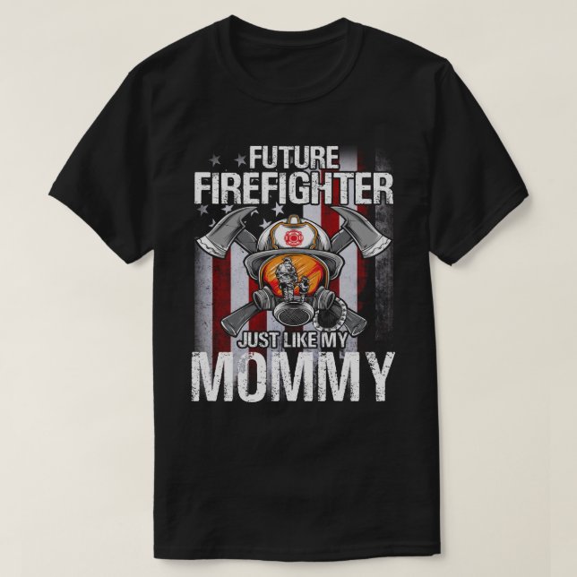 Camiseta Futuro Bombeiro Como Minha MAMÃE Bandeira dos EUA (Frente do Design)