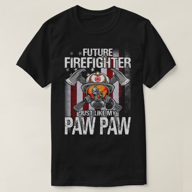 Camiseta Futuro Bombeiro Como Minha PÁW PAW Sinalizador EUA (Frente do Design)