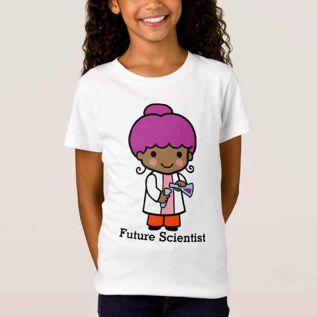 Camiseta Futuro Cientista / Quimista Rapariga com Frasco (Frente)
