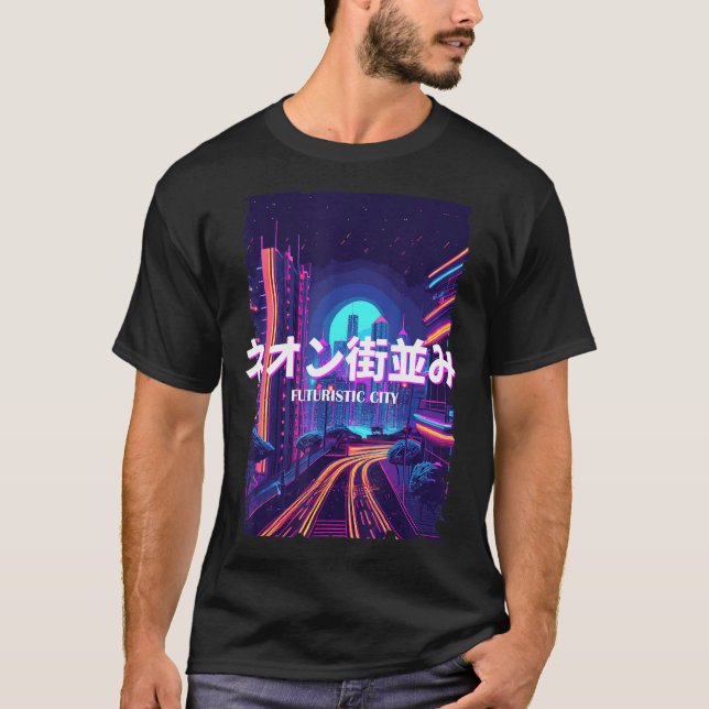 Camiseta Futuro da Cidade Vaporwave Japonesa Cyber Vaporwav (Frente)