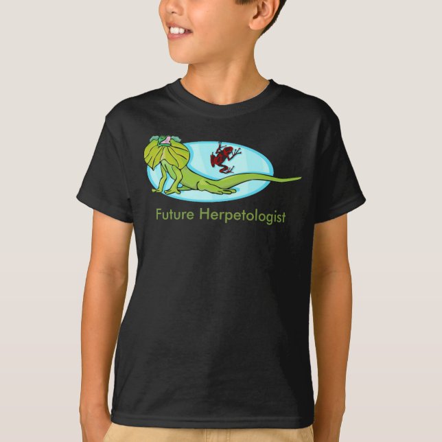 Camiseta Futuro herpetólogo com lagarto de pescoço Friado (Frente)