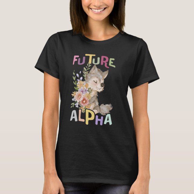 Camiseta futuro lobo alfa com lobos giros e flores (Frente)