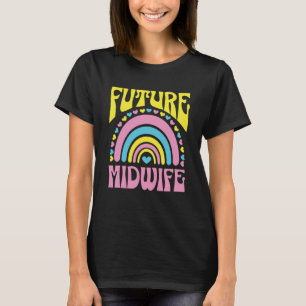 Camiseta Futuro Parteira Brilhante Retrô Arco-Íris Midwifes