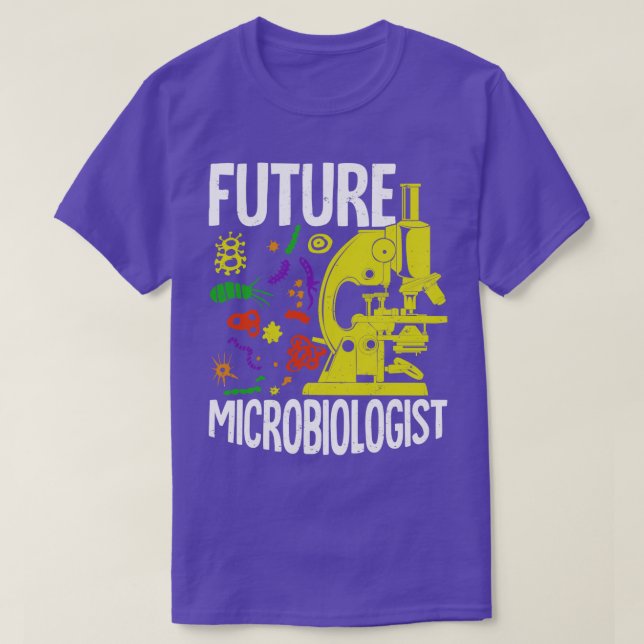 Camiseta Futuro Presente do Estudante de Microbiologia Micr (Frente do Design)