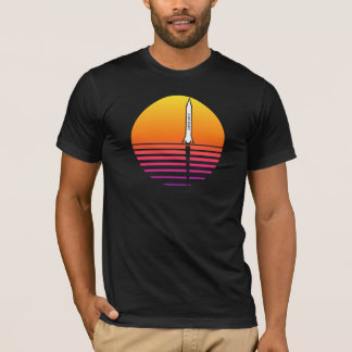 Camiseta Futuro Retro pôr do sol Foguete Synthwave