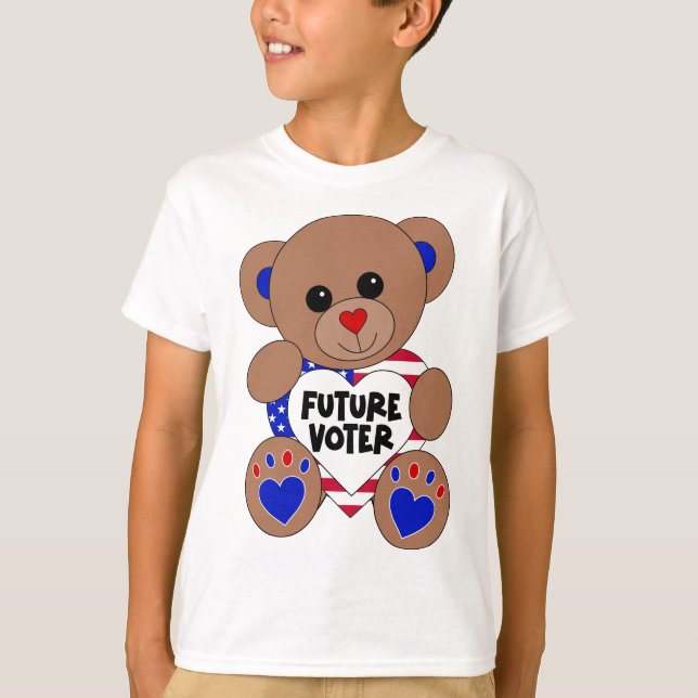 Camiseta Futuro Urso de Teddy Votando Eleições nos EUA (Frente)