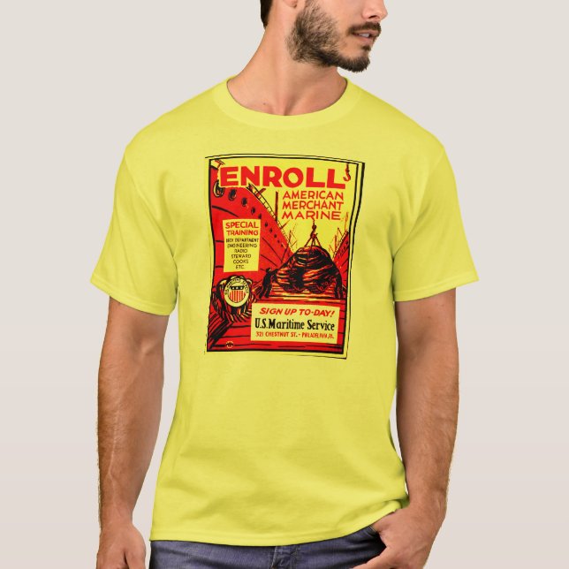 Camiseta Fuzileiro naval mercante americano - registre hoje (Frente)