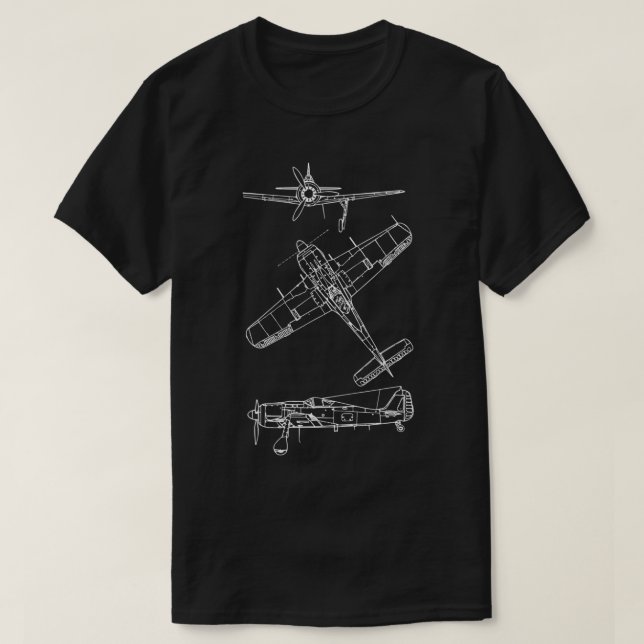 Camiseta FW 190 Plano WW2 alemão Warbird Blueprint Schemati (Frente do Design)