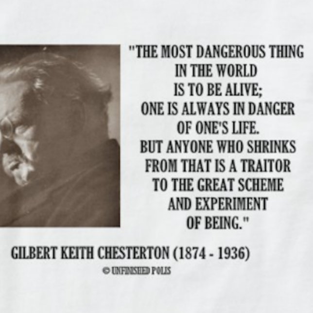 Camiseta G.K. Chesterton Excelente Scheme Experiment Of Bei (Tee featuring G.K. Chesterton's quote on the great scheme and experiment of being for anyone alive)