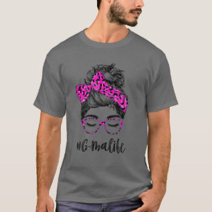 Camiseta G-Mãe Life Messaging Bun Pink Leopard Print Women