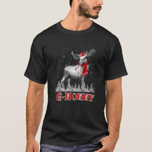 Camiseta G Mamãe Moose Veste Santa Hat Coincidência de Nata