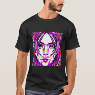 Camiseta Ga Colorida com Ilustração Cibernética