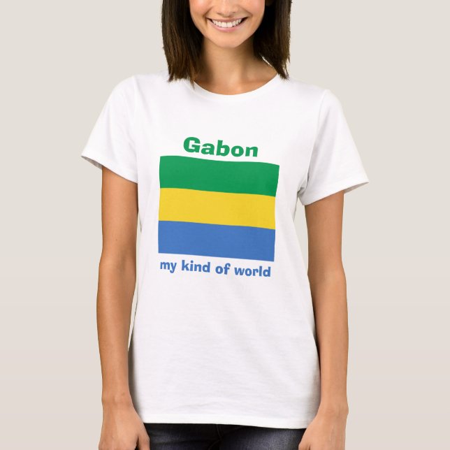 Camiseta Gabão Bandeira + Mapa + Texto (Frente)