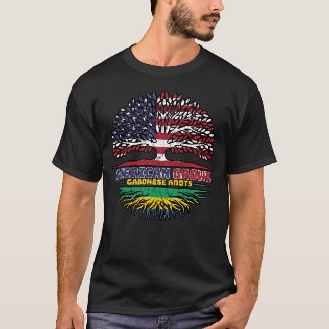Camiseta Gabão Gabonês American Tree Roots Flag (Frente)