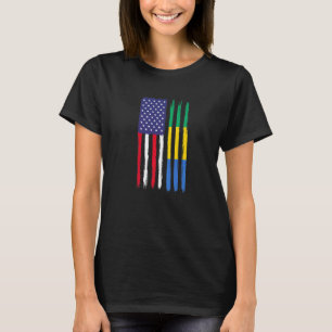 Camiseta Gabonês Roots Half American Flag Patriótico Gabone