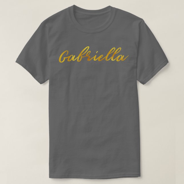 Camiseta Gabriella Name Mão Lettering em Letras Douradas Fa (Frente do Design)