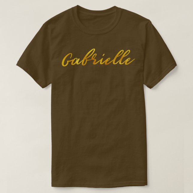 Camiseta Gabrielle Name Mão Lettering em Letras Douradas Fa (Frente do Design)