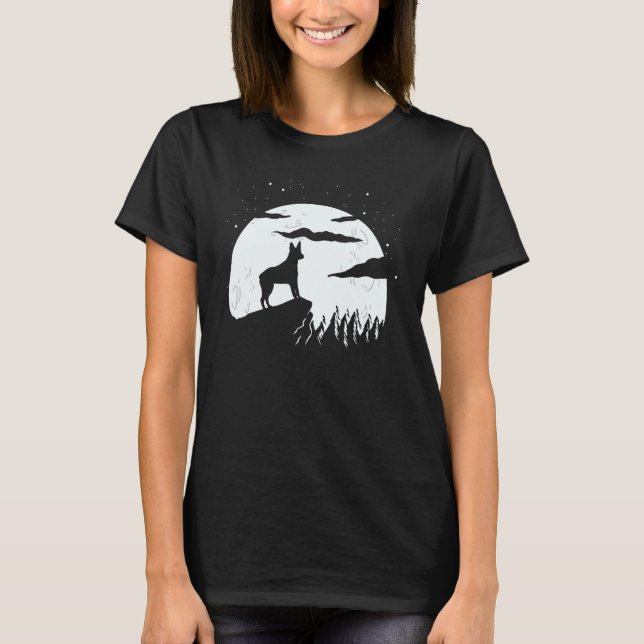 Camiseta Gado-de-cauda-choça-australiano Cachorro e lua-hal (Frente)