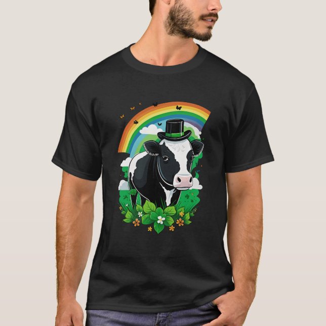 Camiseta Gado Verde Shamrock Na Vaca De Dia de São Patrício (Frente)